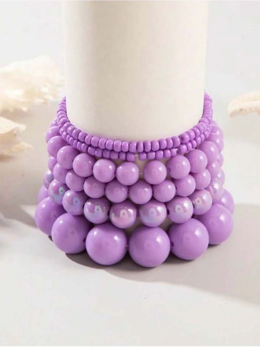 Lavender Purple Beaded Stack Bracelet Set